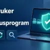 Illustrasjon av en bærbar datamaskin med et beskyttelsesskjold og ikoner for nedlasting, oppdatering og skanning, ved siden av teksten «Slik bruker du et antivirusprogram».