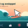 Illustrasjon av en musepeker som surfer på en bølge i solnedgang mens et livredningstårn holder vakt og et lysende sikkerhetsnett under vannflaten stopper en hai, en phishing-krok med e-post, et virus, en skadelig nedlasting og en ødelagt lenke, med teksten «Surf trygt og avslappet».
